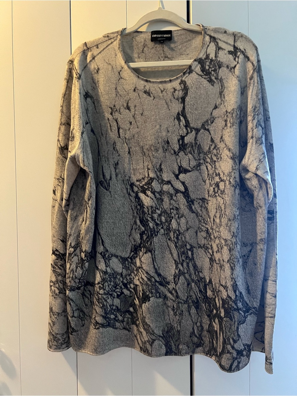 Unisex Emporio Armani Gray & Black Logo Label Knit Top